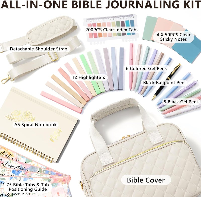 FLOE Bible Cover Case for Women, Large Bible Bag Bible Study Supplies Accessories Journaling Kit with Highlighters Tabs, Quilted Book Carrying Cases with Shoulder Strap, Valentines Christian Gift for Women - Image 2